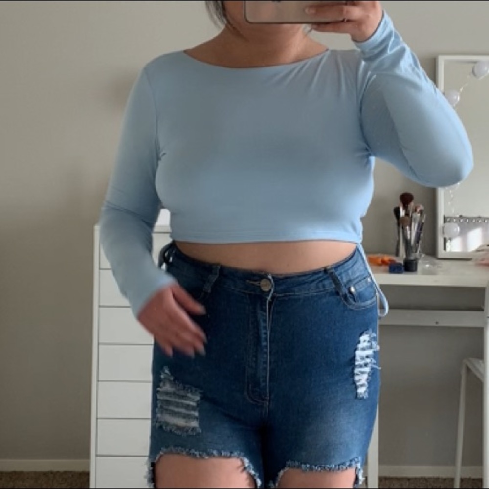 Blue open back crop top
